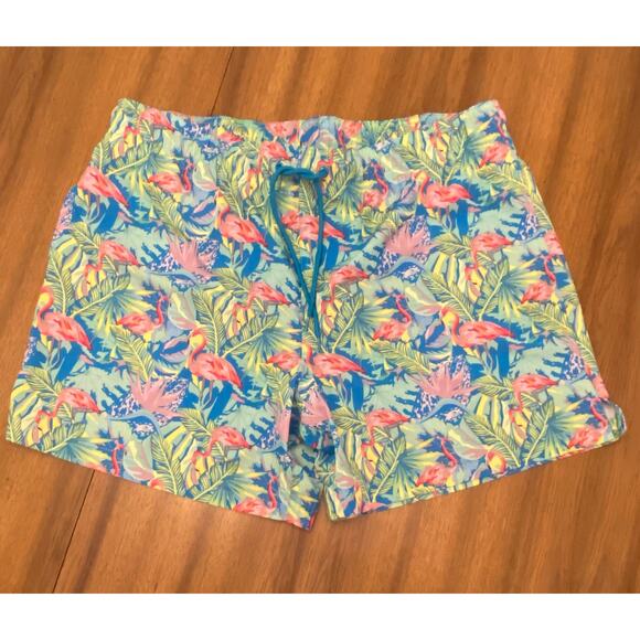 Flamingo Tropical Drawstring Swim Trunks Pockets XL Resortwear Beach‎ Pool Vacay - Picture 1 of 6